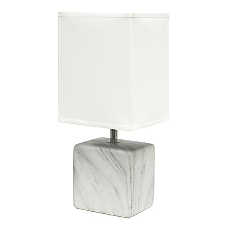Simple Designs Petite Marbled Ceramic Table Lamp, 11-13/16”H, White Base/White Shade