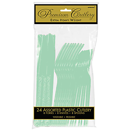 Amscan Premium Plastic Assorted Cutlery Packs, Cool Mint, 24 Pieces Per Pack, Set Of 5 Packs