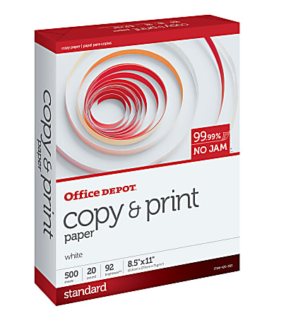 Office Depot® Multi-Use Printer & Copy Paper, 1 Ream, White, Letter (8.5" x 11"), 500 Sheets Per Ream, 20 Lb, 92 Brightness, 851201RM