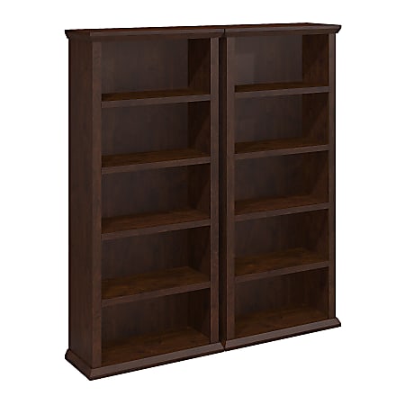 Bush Business Furniture Yorktown 67"H 5-Shelf Bookcases, Antique Cherry, Set Of 2 Bookcases, Standard Delivery