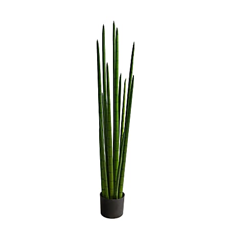 Nearly Natural Sansevieria Snake 48”H Artificial Plant With Planter, 48”H x 10”W x 10”D, Green/Black