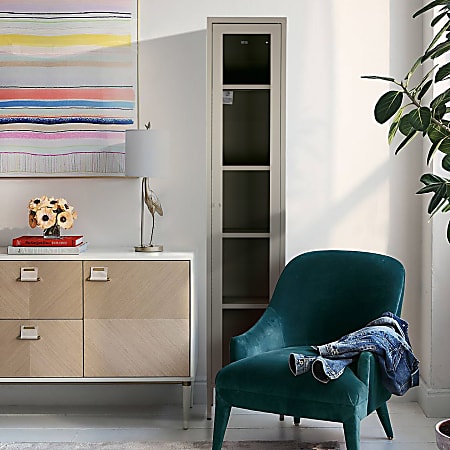 Glamour Home Avis 14"W 4-Shelf Metal Cabinet With Door, Gray