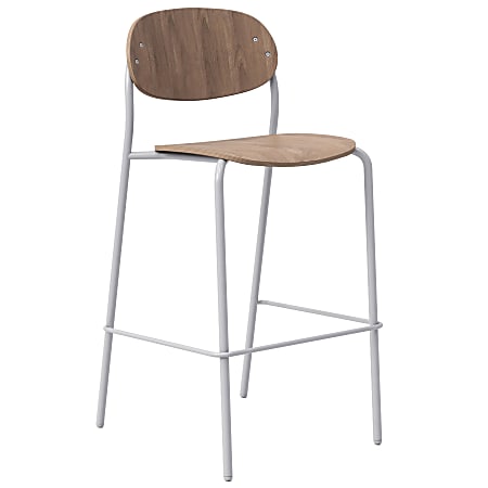 KFI Studios Tioga Laminate Barstool With Back, Beech/Silver