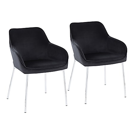 LumiSource Daniella Contemporary Dining Chairs, Velvet, Black/Chrome, Set Of 2 Chairs