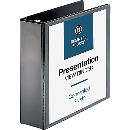 Business Source Round Ring Standard View Binders, 3" Ring, 8 1/2" x 11", Black