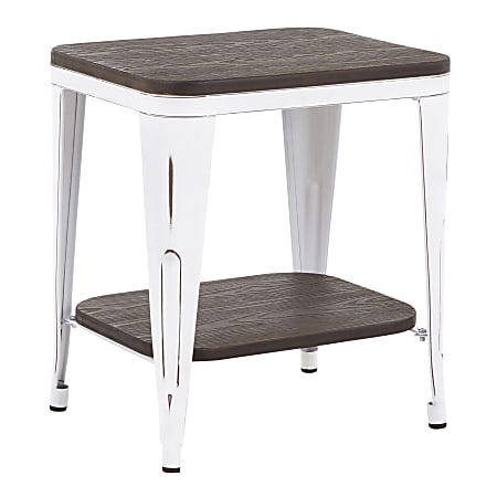 LumiSource Oregon Industrial End Table, 22"H x 19-1/2"W x 15-3/4"D, Vintage White/Espresso