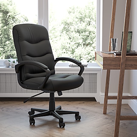 Flash Furniture LeatherSoft™ Faux Leather Mid-Back Swivel Task Chair With 24 1/2" Back Cushion, Black
