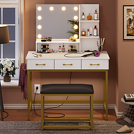 Bestier Vanity Desk Set With Cushioned Stool 53 716 H x 39 38 W x