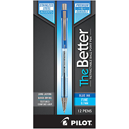 Better Ballpoint Pen, Retractable, Fine 0.7 mm, Blue Ink, Translucent Blue Barrel, Dozen