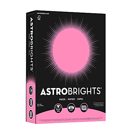 Astrobrights® Color Multi-Use Printer & Copy Paper, 1 Ream, Pulsar Pink, Letter (8.5" x 11"), 500 Sheets Per Ream, 24 Lb, 94 Brightness