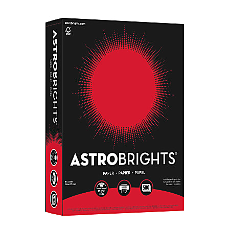 Astrobrights® Color Multi-Use Printer & Copy Paper, Re-Entry Red, Letter (8.5" x 11"), 500 Sheets Per Ream, 24 Lb, 94 Brightness