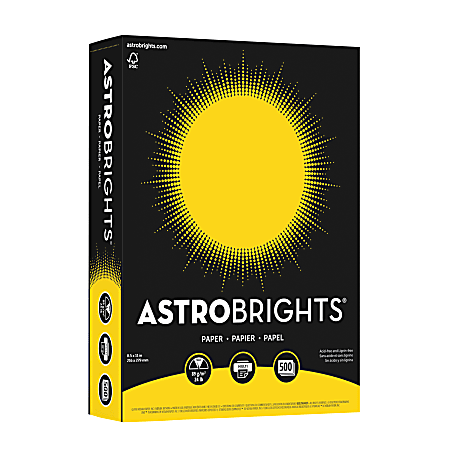 Astrobrights® Color Multi-Use Printer & Copy Paper, 1 Ream, Solar Yellow, Letter (8.5" x 11"), 500 Sheets Per Ream, 24 Lb, 94 Brightness