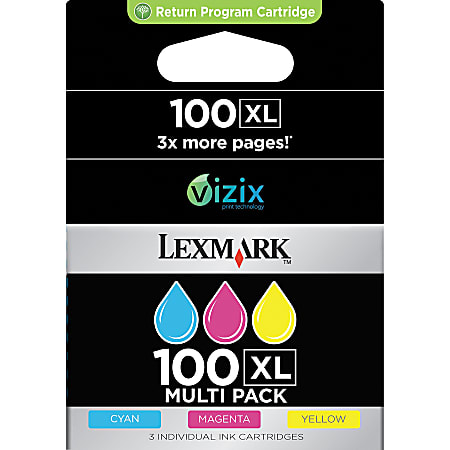 Lexmark™ 100XL High-Yield Cyan, Magenta, Yellow Ink Cartridges, Pack Of 3, 14N0684