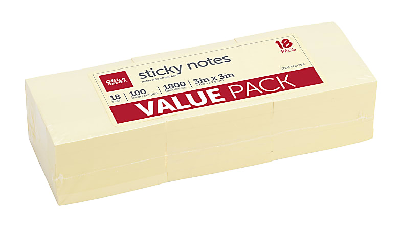 Office Depot Brand Sticky Notes Value Pack 3 x 3 Yellow 100