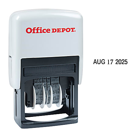 Office Depot® Brand Date Line Dater Stamp Self-Inking with Extra Pad Date Line Dater  Stamp, 1” x 3/16" Impression, Black Ink