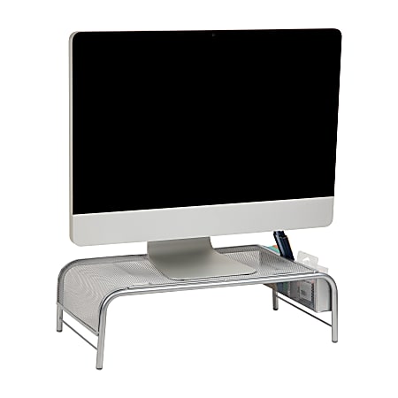 Mind Reader Monitor Stand With 2 Side Storage Compartment, 5-1/2"H x 11-1/2"W x 20"L, Silver