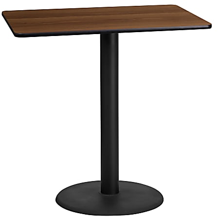 Flash Furniture Laminate Rectangular Table Top With Round Bar-Height Table Base, 43-1/8"H x 24"W x 42"D, Walnut/Black