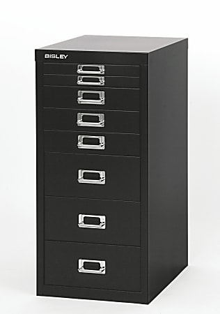Bisley 15"D Vertical 8-Drawer Under-Desk Storage Cabinet, Metal, Black