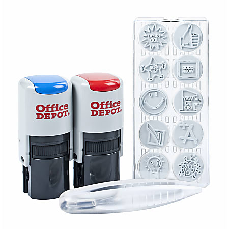 Office Depot® Brand Self-Inking Kit, Teacher, Blue/Red