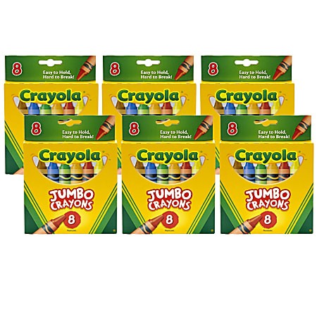 Crayola&reg; Jumbo Crayons, 5", Assorted Colors, 8 Crayons Per Box, Set Of 6 Boxes