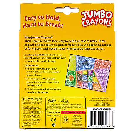 Crayola Jumbo Crayons, Assorted Colors, 8/Box - CYO520389