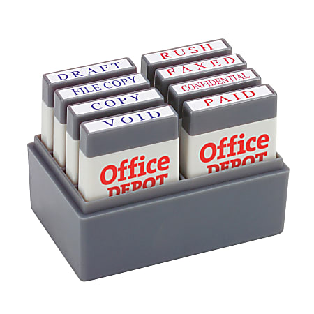 Office Depot® Brand Mini Message Stamp Kit, 1" x 1/4" Impression, Blue/Red Ink