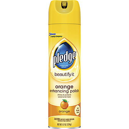 Pledge® Beautify It Orange Furniture Polish Spray, Orange Scent, 9.7 Fl Oz, Pack Of 12 Cans
