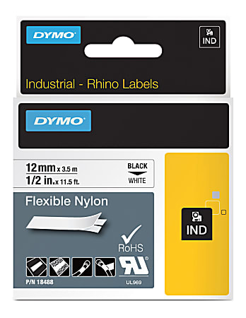 Details about   2PK Black on White Flexible Nylon Label Tape 18488 for DYMO Rhino 1000 1/2in 