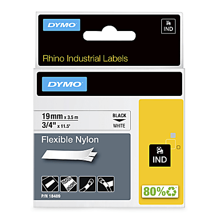 DYMO® Rhino 18489 Black-On-White Tape, 0.75" x 11.5'