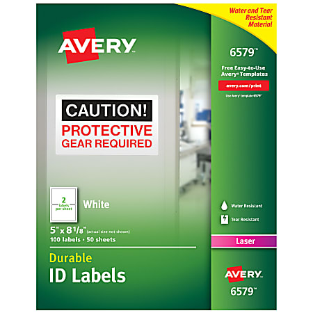 Avery® Permanent Durable ID Labels With TrueBlock®, 6579, Rectangle, 5" x 8-1/8", White, Pack Of 100