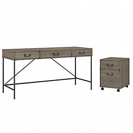 kathy ireland® Home by Bush Furniture Ironworks 60"W Writing Desk With 2-Drawer Mobile File Cabinet, Restored Gray, Standard Delivery