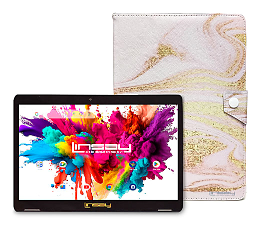 Linsay Octa Core Tablet, 10.1”, 4GB Memory, 128GB Storage, Android 13, With Pink Glaze Marble Case