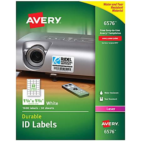 Avery® Permanent Durable ID Labels With TrueBlock®, 6576, 1 1/4" x 1 3/4", White, Pack Of 1,600