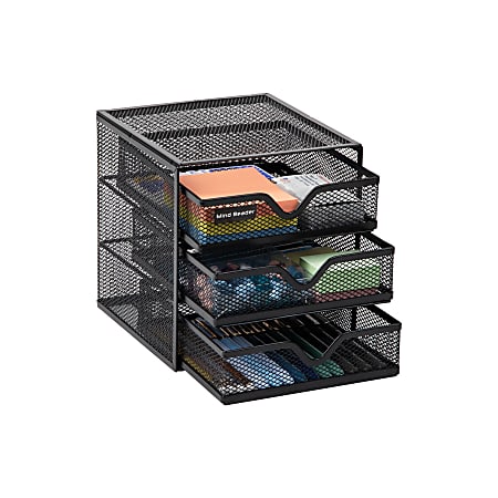 Mind Reader 3-Drawer Accessory Storage Desktop Organizer, 6-1/2"H x 6-1/2"W x 6-1/4"L, Black