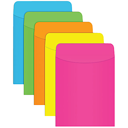 Top Notch Teacher Products® Neon Pockets, 5 1/2" x 3 1/2", Flap Closure, Assorted Colors, Pack Of 35, Case Of 5
