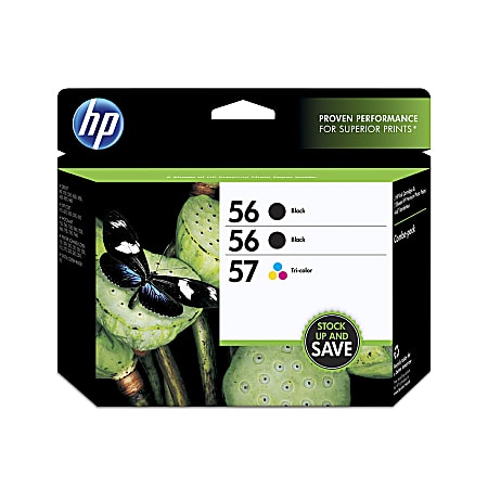 HP 56/56/57 Black And Tri-Color Ink Cartridges, Pack Of 3, CD944FN