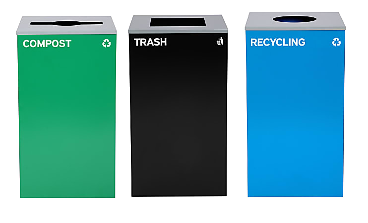 Alpine Industries Stainless-Steel Open Top Recycling, Compost And Trash Can Set, 29 Gallons Black/Blue/Green - ALP4450-BLK-KIT36