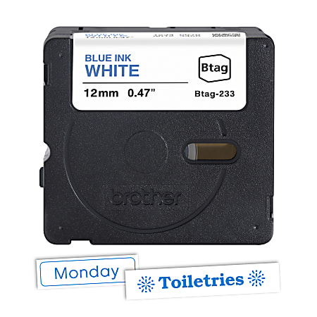 Brother P touch Btag Blue on White Label Tape BTAG233 12 in x 13.1 ft ...