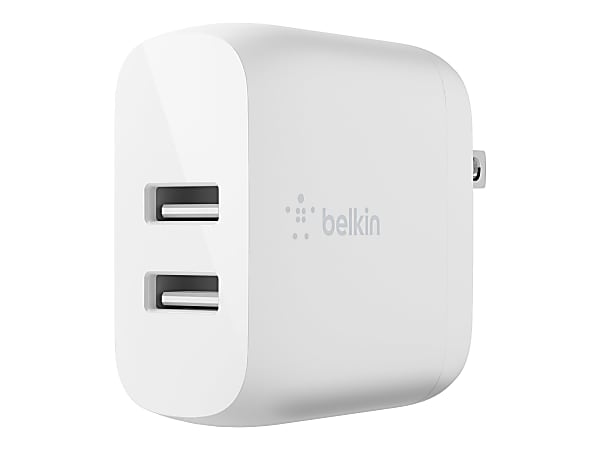 Belkin 24-Watt Dual Port USB-A Wall Charger With USB-A Lightning Cable, White