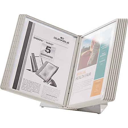 Durable Desk Reference System With 10 Display Sleeves, 8 1/2" x 11", Gray