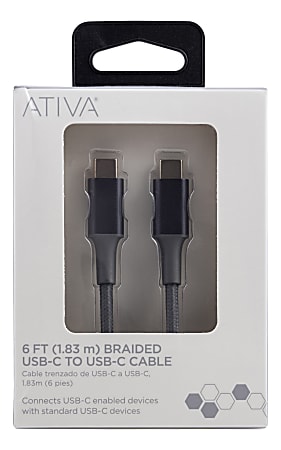 Ativa USB Type C To USB Type C Premium Braided Charging Cable 6 Gray 45833  - Office Depot
