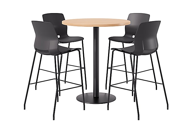 KFI Studios Proof Bistro Round Pedestal Table With Imme Barstools, 4 Barstools, Maple/Black/Black Stools, 840031939463