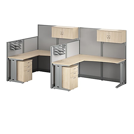 Bush Business Furniture Office in an Hour 2 Person L Shaped Cubicle Desks with Storage, Drawers, and Organizers, Natural Elm, Standard Delivery