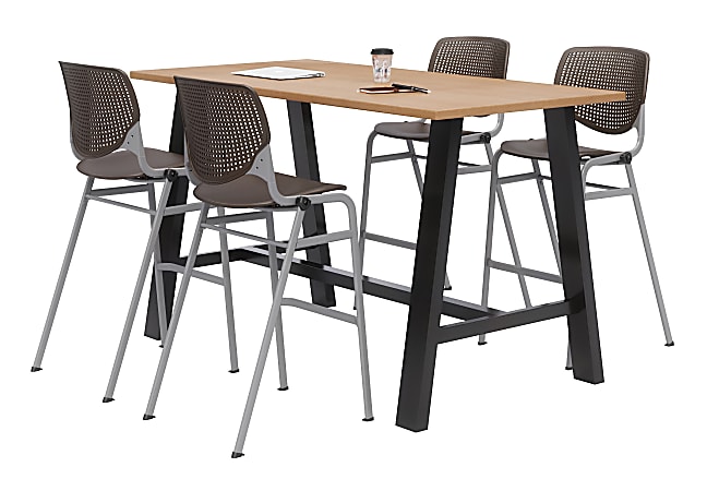 KFI Studios Midtown Bistro Table With 4 Stacking Chairs, 41"H x 36"W x 72"D, Kensington Maple/Brownstone