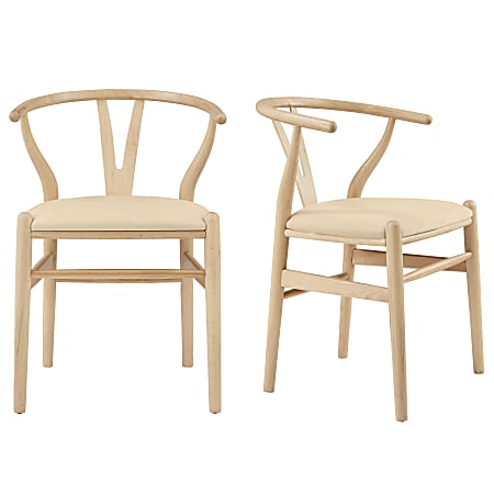 Eurostyle Evelina Velvet Side Accent Chairs, Natural/Beige, Set Of 2 Chairs