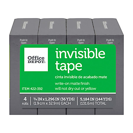 Office Depot® Brand Invisible Tape, 3/4" x 1296", Clear, Pack of 4 rolls