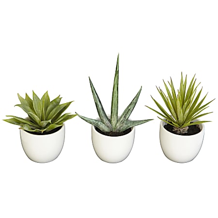 Nearly Natural 8-1/2"H Polyester 3-Piece Southwest Agave Collection, Green