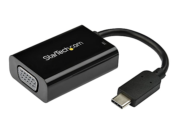 StarTech.com USB-C to VGA Adapter - 60 W USB Power Delivery - USB Type C Adapter for USB-C devices such as your 2018 iPad Pro - Black - 1080p - Thunderbolt 3 Compatible - CDP2VGAUCP - USB C adapter charges laptops via USB-C with power delivery