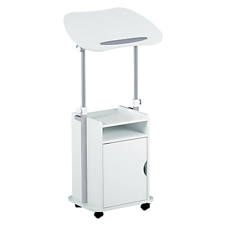 Techni Mobili 24&rdquo;W Sit-to-Stand Rolling Adjustable Height Laptop Cart Standing Desk With Storage, White, Total Qty 1