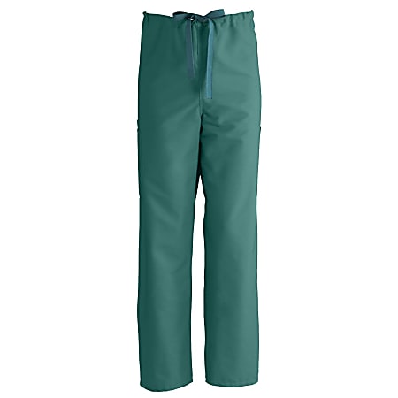 Medline ComfortEase™ Unisex Tall Non-Reversible Drawstring Cargo Scrub Pants, Large, Evergreen